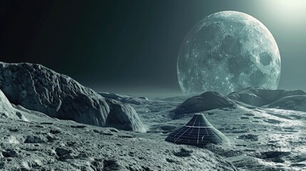 Wall Mural - A distant moon with a futuristic base and a breathtaking view of its parent planet.