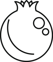 Poster - This simple black and white line drawing represents a whole garnet fruit with a leaf, suitable for minimalist designs