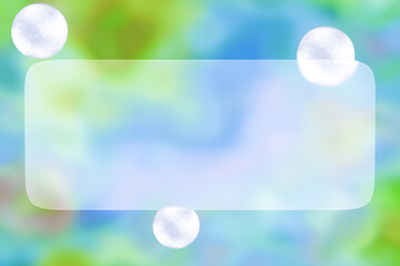 Poster - Abstract glass themed background with three white ornaments and a soft blue and green gradient. 3d rendering