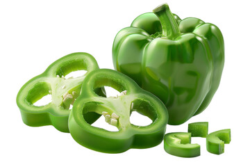 Wall Mural - Sliced Green Bell Pepper on White Background