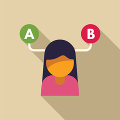 Poster - conceptual illustration featuring a young woman deciding between two different options, represented 