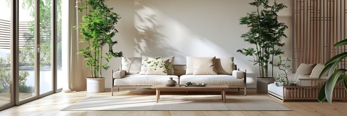 Wall Mural - living room with potted lucky bamboo plants, 