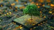 © AbiScene - Nature's Network Green Tree Sprouting from Technological Microchip Sustainable EcoTech Fusion
