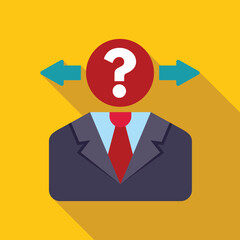 Poster - businessman with question mark instead of head choosing between two different business directions