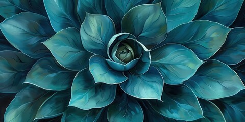 Close-up of a teal succulent plant with layered leaves, showcasing its natural beauty and intricate texture in stunning detail.