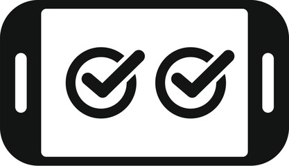 Poster - black and white icon of a mobile phone with two check marks, symbolizing successful verification or 