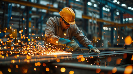 Poster - Focused Hands Shaping Metal: A Factory Worker's Precision in Action