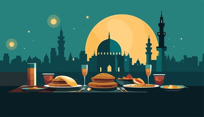 Vector illustration of Ramadan Kareem, Muslim feast of the holy month of Ramadan.