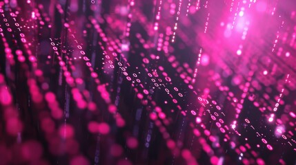 Poster - Pink and black abstract background with binary code. The code appears to be falling like rain, creating a sense of movement and energy.