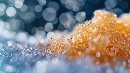 Wall Mural -  A tight shot of water droplets on multicolored fabric , softly lit background blurred