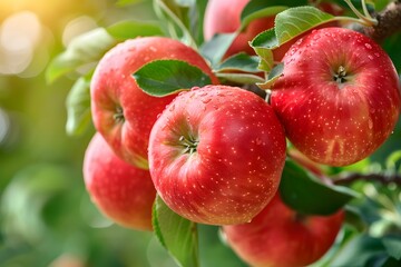 Sticker - Ripe Red Apples Hanging on a Tree Branch in Sunlight