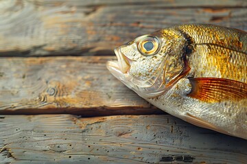 Wall Mural - Fresh Fish on Rustic Wooden Surface