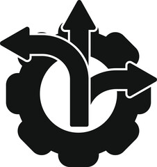 Poster - Black silhouette of a gear wheel with three arrows representing a business process optimization concept