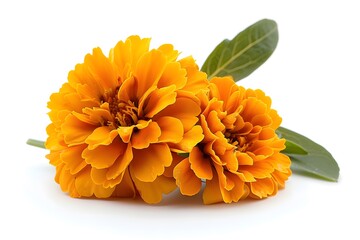 Vibrant Orange Marigold Flowers with Green Leaves