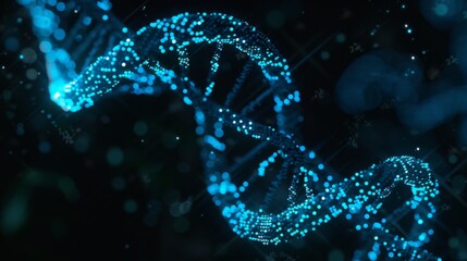 Aufkleber - A blue digital DNA model is rendered with a dark background.