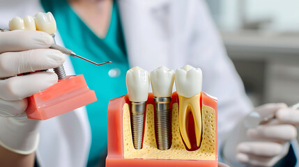 Wall Mural - Dentist explaining the process of getting dental implants to a patient