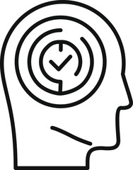 Poster - Line art style icon of a human head profile with a clock and check mark representing the concept of time management