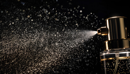 spraying luxury perfume on black background