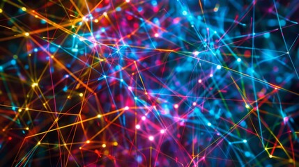 Poster - A network of colorful lines and dots, illuminated against a dark background.