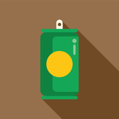 Sticker - Green aluminum can with yellow label casting long shadow on brown background