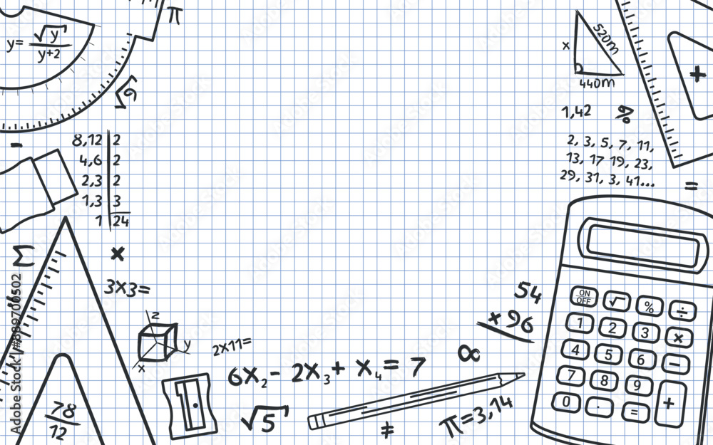 Emply Math Math Design Layout - Calculator, Pencil, Rulers, Eraser, Sharpener ...
