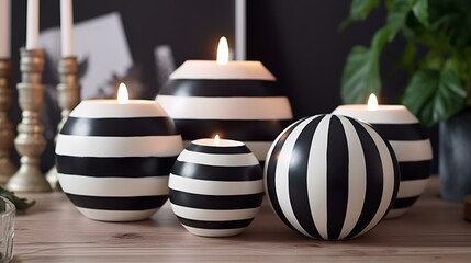 Canvas Print - Striped candles in classic black and white design.