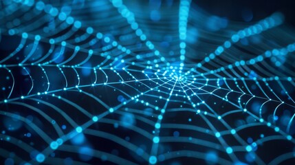Leinwandbilder - A close-up of a digital, glowing blue web network.