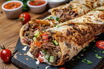 Wall Mural - Meat and vegetable burrito ingredients