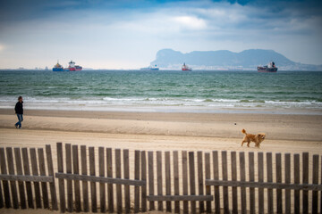 El Rinconcillo Beach with Gibraltar in the Background, Algeciras, Spain