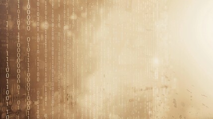 Poster - A background image featuring a beige texture with a pattern of binary code in white.