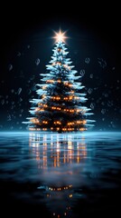 Wall Mural - christmas tree on ice and reflection