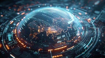 Poster - Quantum encryption device securing global communications, futuristic interface 