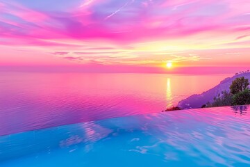 Canvas Print - Vibrant sunset over a calm ocean with colorful skies capturing the essence of a serene evening