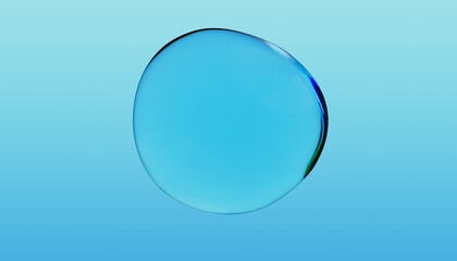 Aufkleber - Abstract water bubble on blue background. Blue distorted droplet floating, Purity concept. 3d render illustration