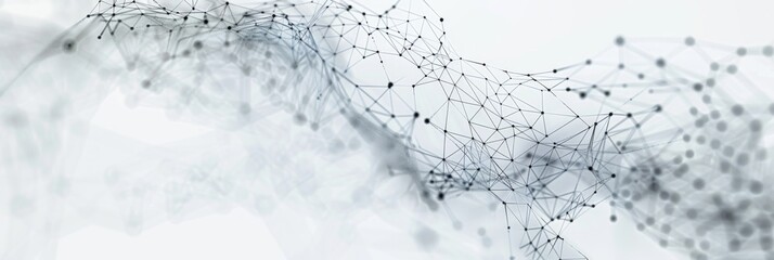 Fototapete - A complex web of connected dots and lines forms an abstract technological network, creating a dynamic and intricate pattern on a white background