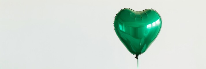 Poster - A single green heart-shaped balloon floats against a white background