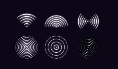 Aufkleber - Abstract Wifi Signal Waves. Sound Effect Icon. Vector Glow Light Radar. Tech Sensor Circle Symbol.