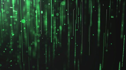 Leinwandbilder - A digital representation of rain falling with green streaks and dots on a black background.