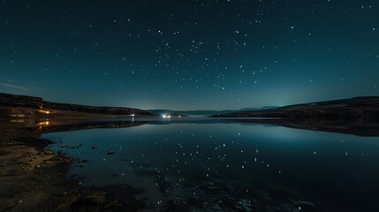 Canvas Print - crystal clear lake at night with beautiful sky