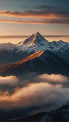 Wall Mural - Stunning aerial landscape mountain peak at sunset