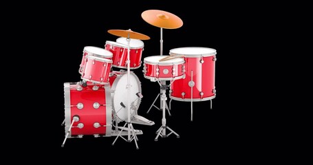 Poster - drum kit rotation animation seamlessly loopable. 3d rendering isolated on transparent background
