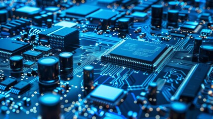 Poster - Close Up of Blue Circuit Board With Integrated Circuit
