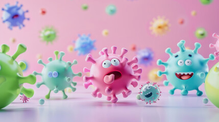 Canvas Print - illustration of a funny weird 3d virus character in pastel color