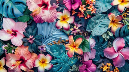 Sticker - Vibrant and colorful tropical flowers and leaves create a lush paradise