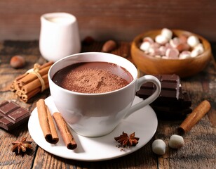 Wall Mural - hot chocolate or cocoa in cupbackground