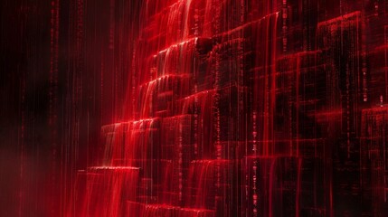 Leinwandbilder - A red waterfall cascades down a wall, illuminated by bright red light.