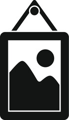 Poster - simple black and white icon of a picture frame hanging on the wall