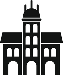 Sticker - Black silhouette of a city hall building with arches and a tower