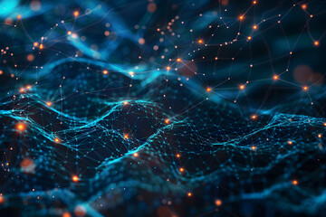 Poster - abstract background in the form of a green network with orange dots