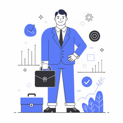 Minimalist Black, blue and White Vector Icon of a businessman